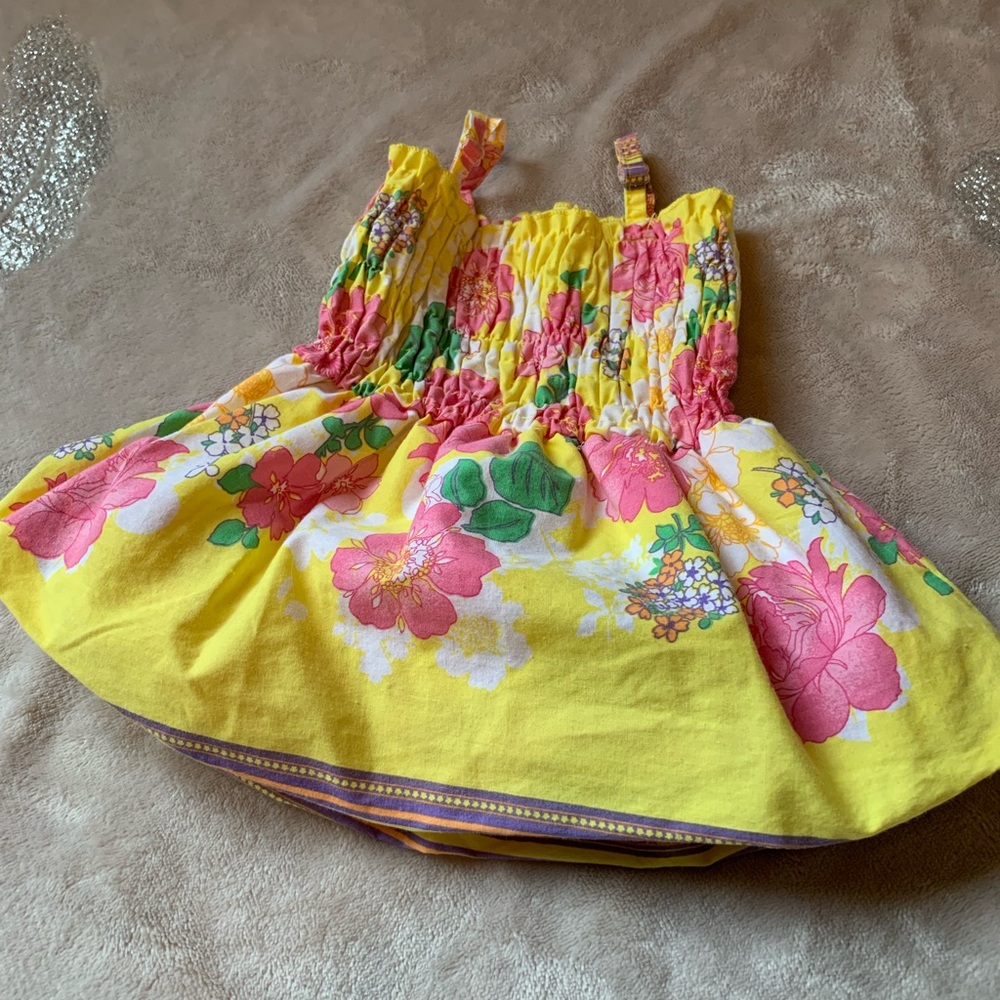 Pink Angel Baby Girls Gathered Floral Yellow Blouse Dress Top